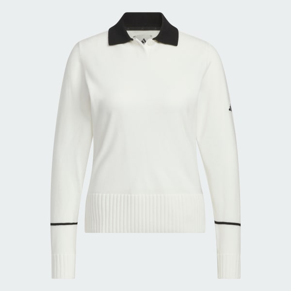 White KNIT POLO SHIRT LONG SLEEVE