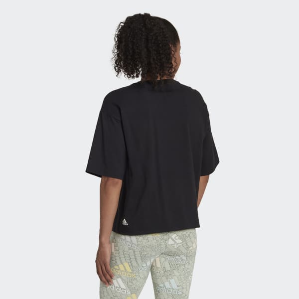 Black Essentials Multi-Colored Logo Loose Fit Cropped Tee