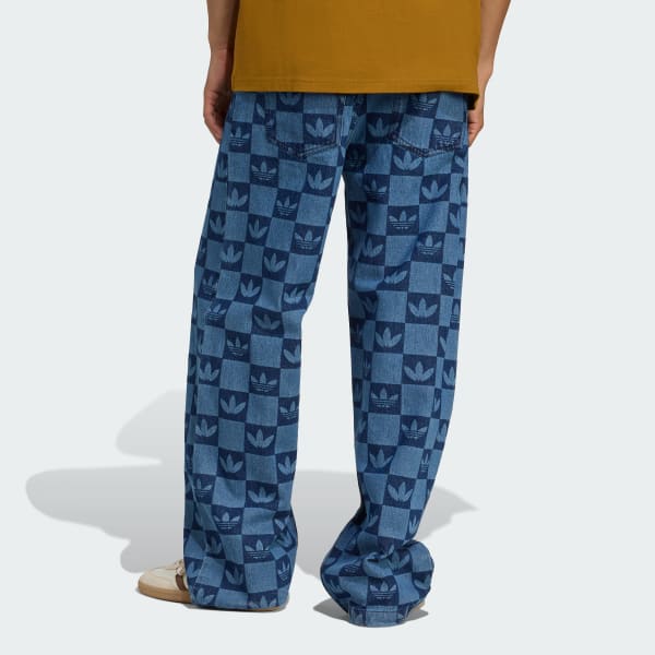 Blue Monogram All Over Print Regular Denim Pants