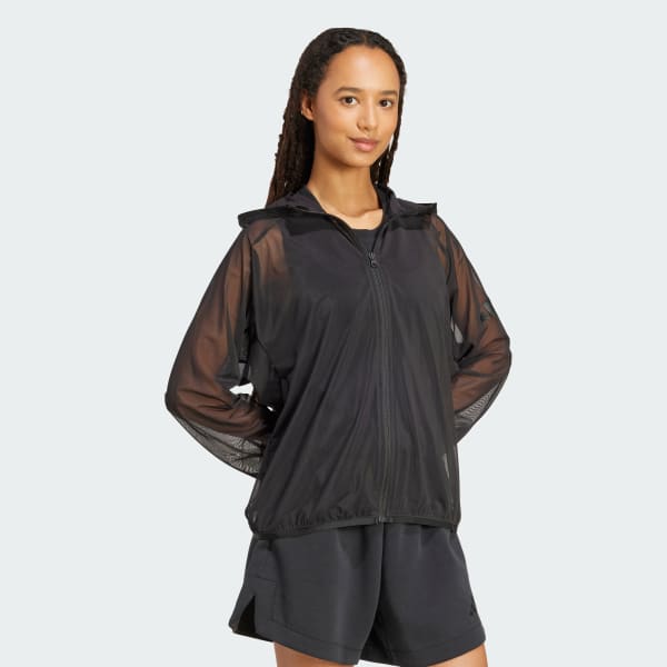 Siyah Soft Lux Mesh Full-Zip Kapüşonlu Üst