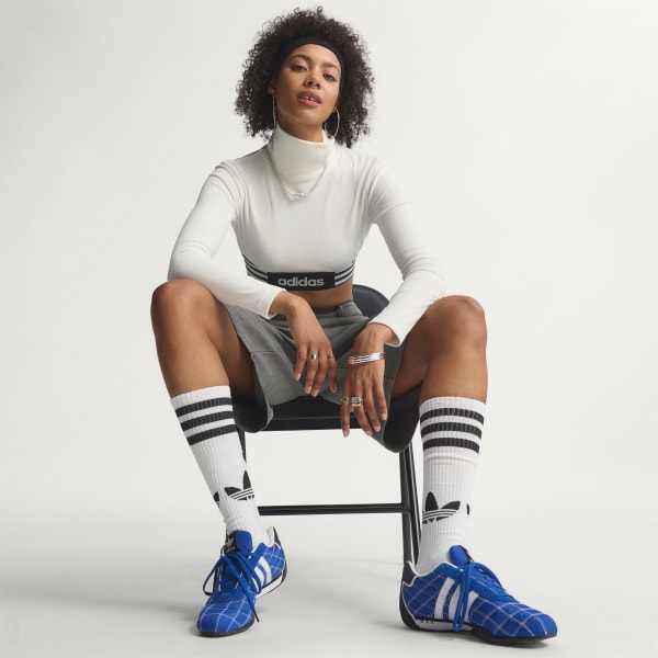 ホワイト ウィンターライズド 長袖クロップTシャツ