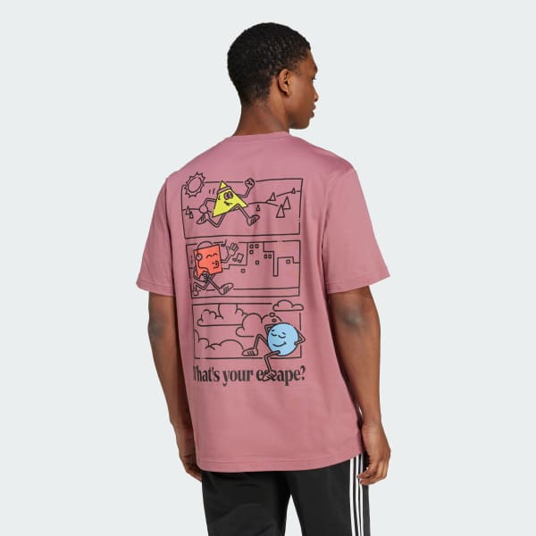 สีชมพู เสื้อยืดพิมพ์ลาย Positivity Shapes