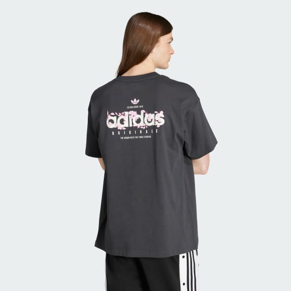 sedá Tričko Florals Logo Oversized 
