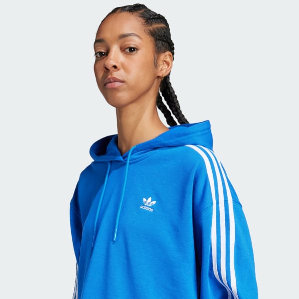 Women s Adidas Adicolor 3 Stripes Short Hoodie Blue Large