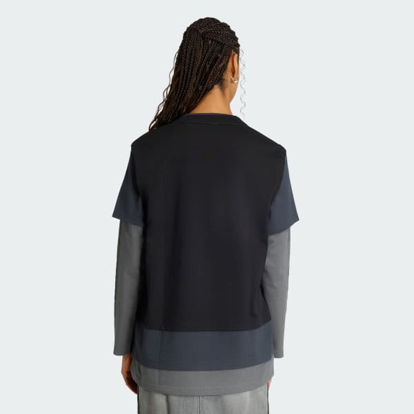 Negro PLAYERA HOLGADA A CAPAS MANGA LARGA