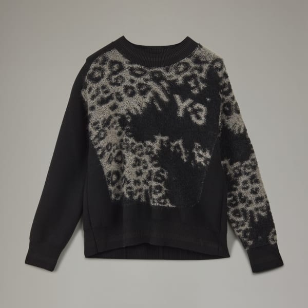 Nero Y-3 Leopard Knit Crew Sweater