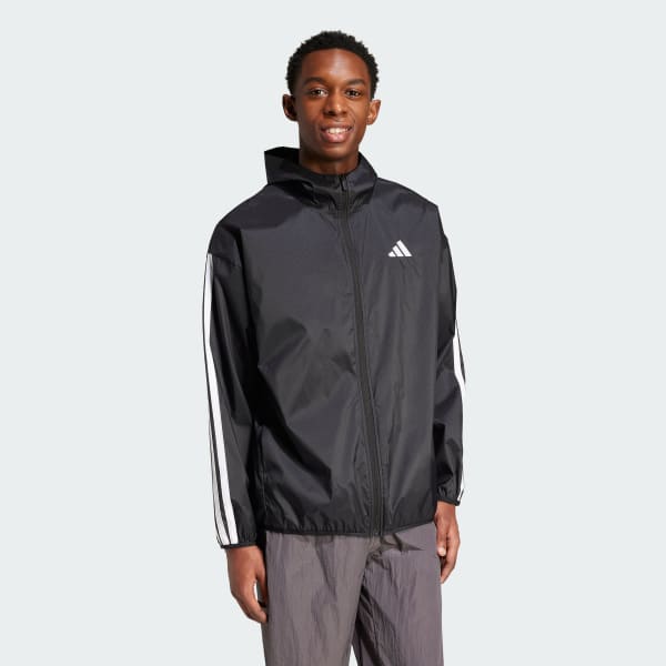 Black Essential 3-Stripes Ripstop Windbreaker