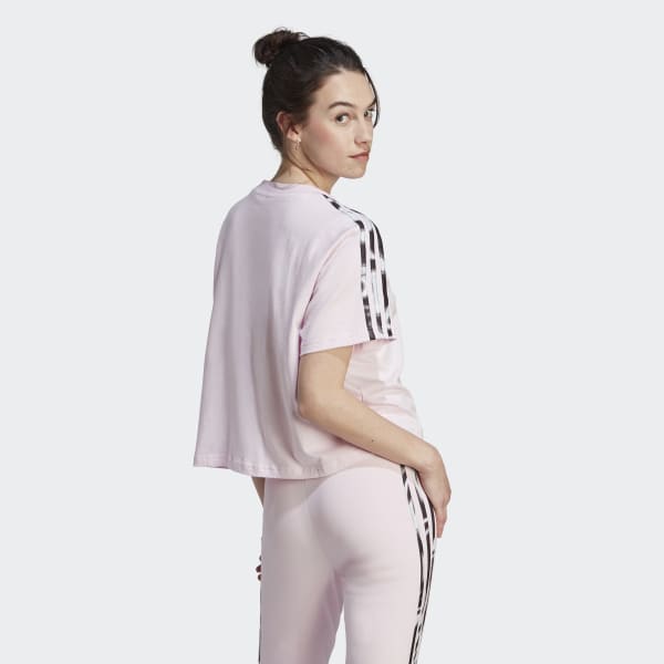 adidas Vibrant Print 3-Stripes Cotton Crop Tee - Pink | Women's ...