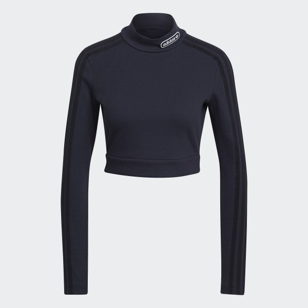 Μπλε adidas Retro Luxury Cropped Long Sleeve T-Shirt P4147