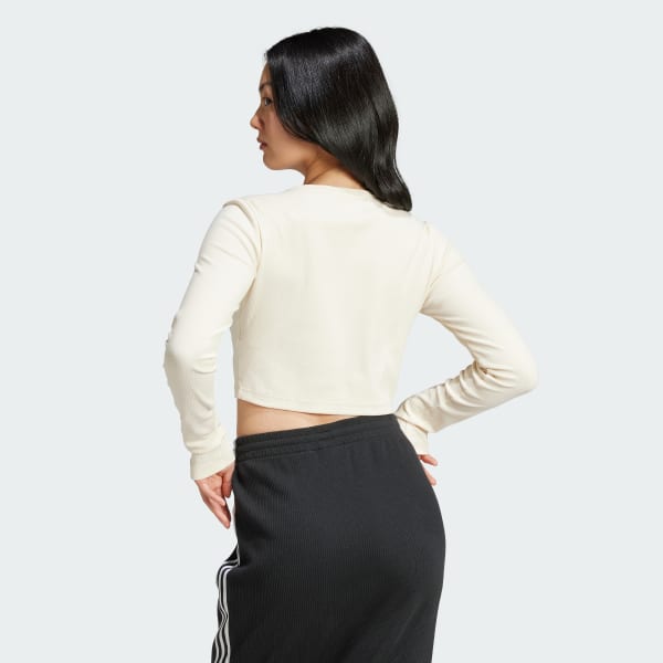 White Essentials Ribbed Crop Long Sleeve Tee