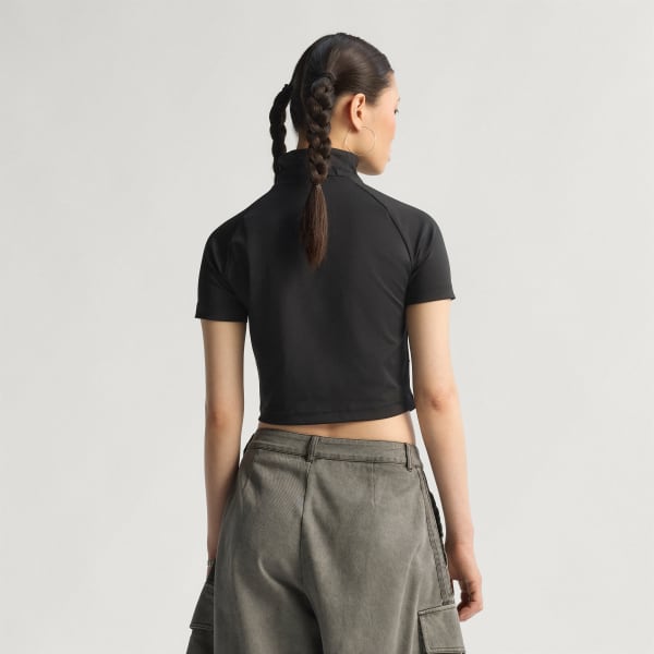 (取寄) アディダス オリジナルス レディース アシンメトリック クロップ トップ Crop アディダス リボン カットアウト クロップトップス - ブラック