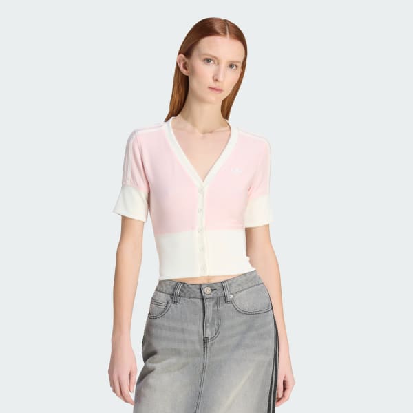 Rosa collo a V camicia con bottoni