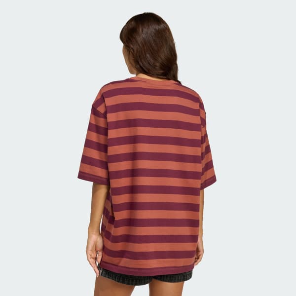 Burgundy ADIDAS ORIGINALS ATHL DEPT STRIPED SHORTSLEEVE TEE