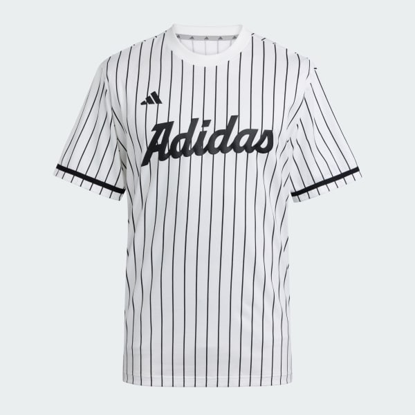 White adidas Dugout Pinstripe Fan Jersey