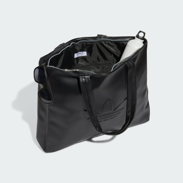 Black Polyurethane Shopper Bag Outline Trefoil