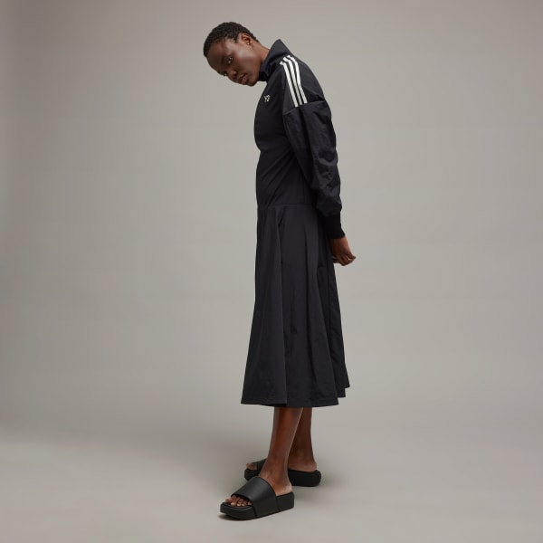 Siyah Crinkle-Nylon Long Track-Top Elbise