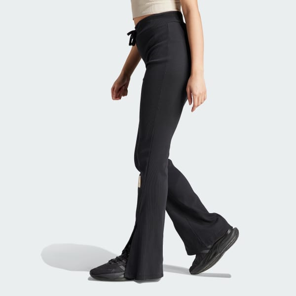 Ribbed flared trousers - Black - Ladies