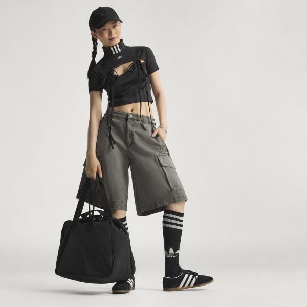 正品 adidas Ribbon Top リボンカットアウトクロップトップ adidas RIBBON CUT OUT CROP TOP ブラック（アディダス リボン