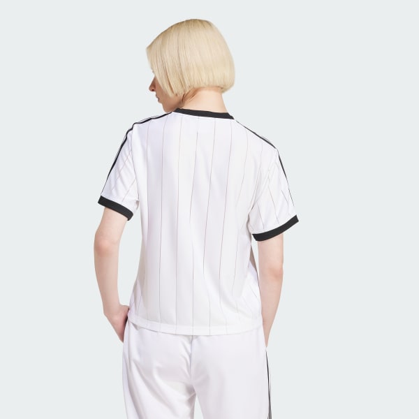 สีขาว เสื้อยืดลายทาง Adicolor 3-Stripes