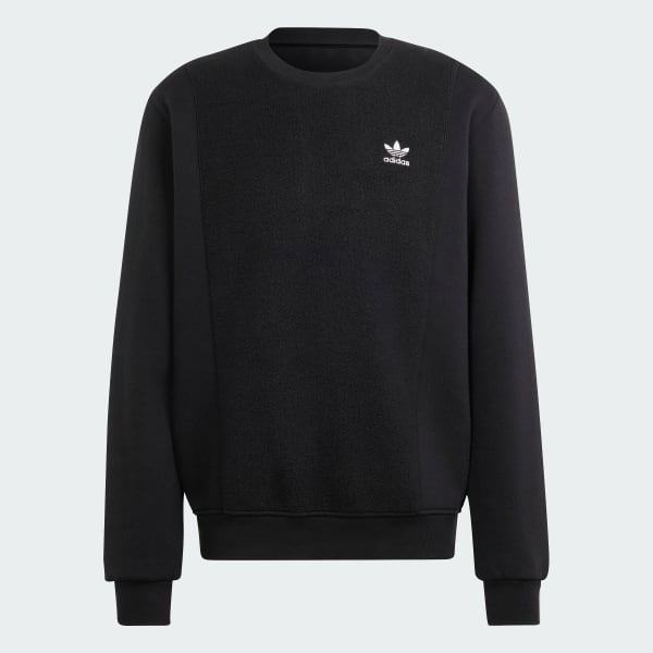 Black Essentials+ Trefoil Reverse Material Crew Sweatshirt