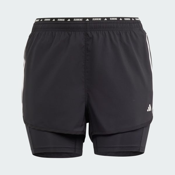 Preto Shorts 2 em 1 Own the Run Três Listras