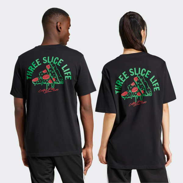 adidas Lounge Pizza Graphic Tee - Black | Free Shipping with