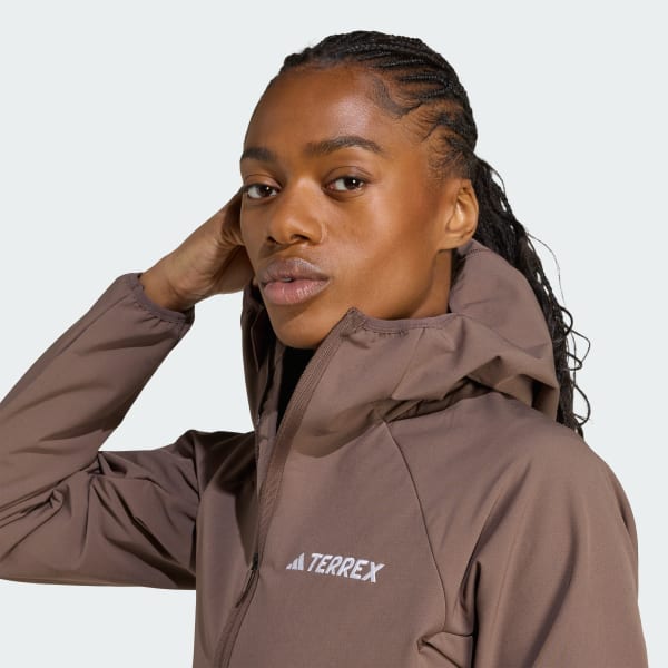 adidas Terrex Xperior Softshell Fleece Hooded Jacket - Brown