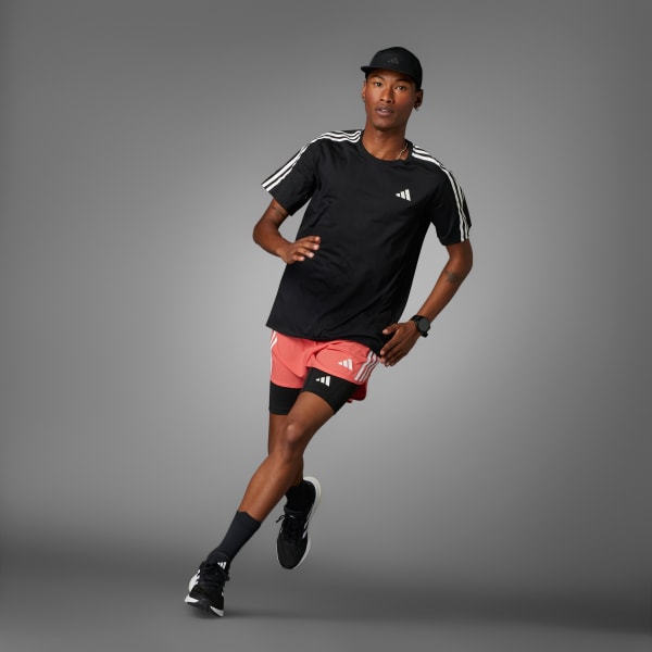 สีดำ เสื้อยืด Own the Run 3-Stripes