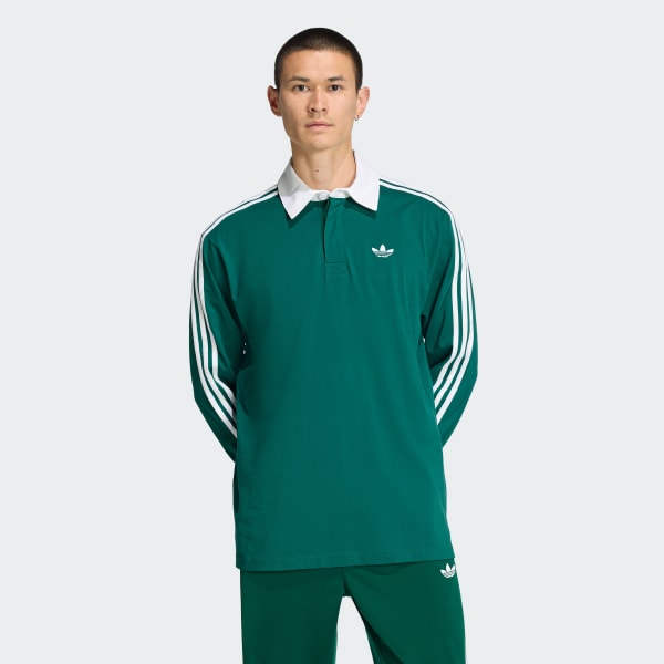 Green 3-스트라이프 럭비 롱 슬리브 폴로