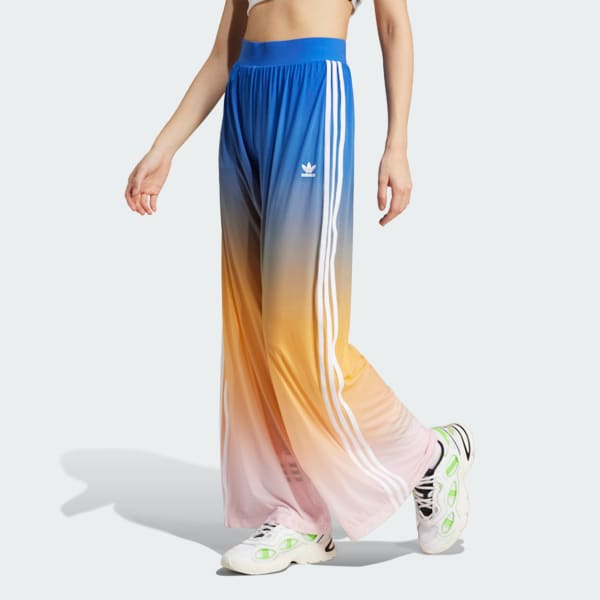 Adidas Originals Wide Leg Pants Women Multicolor Blue 2XST