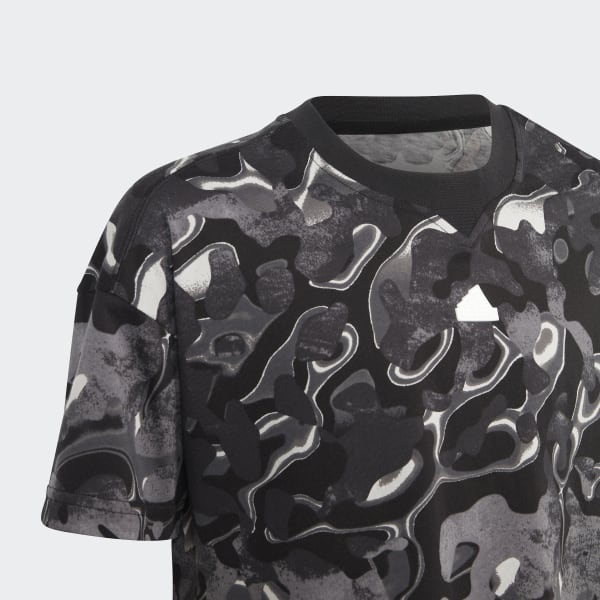 Grey Future Icons Allover Print Cotton T-Shirt Kids