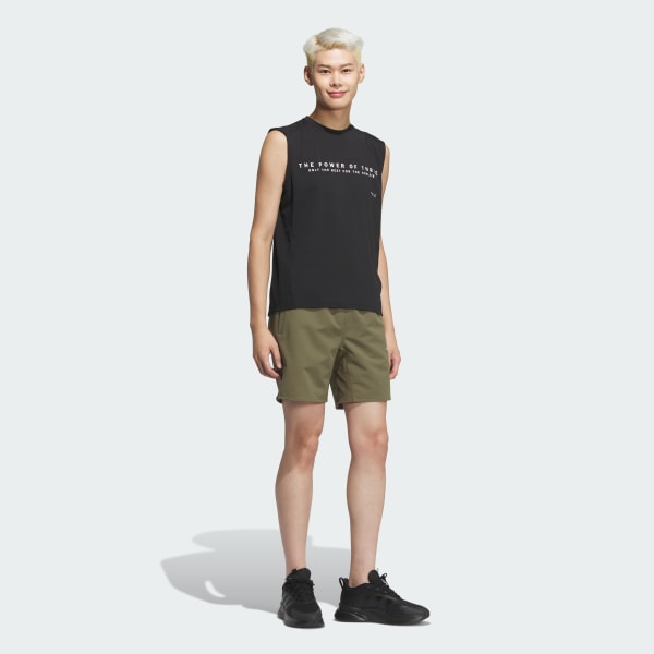 ブラック Adptn レギュラーフィット ホリゾンタル ストライプス テクスチャード ダブルニット ノースリーブTシャツ