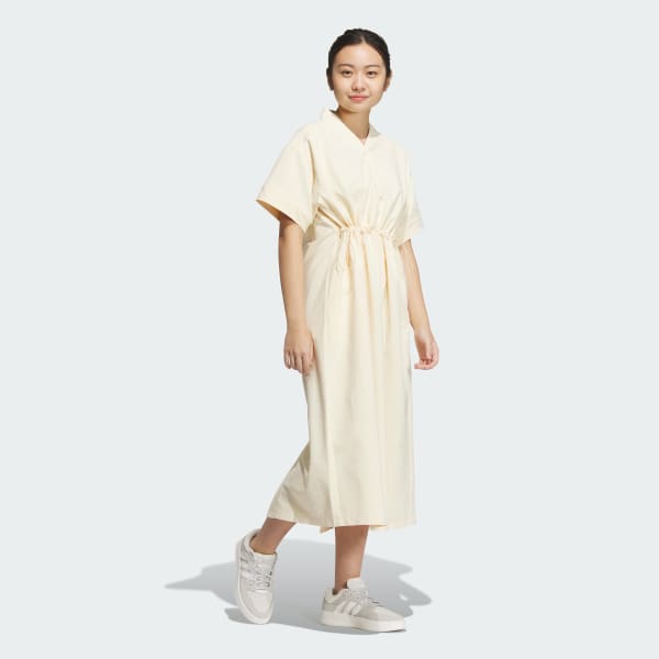 イエロー LUXFLOW カジュアル ウーブン半袖ワンピース