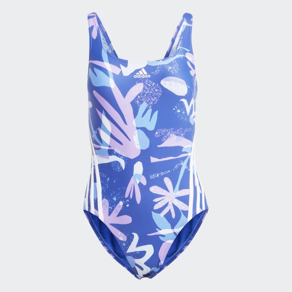 Niebieski Floral 3-Stripes Swimsuit