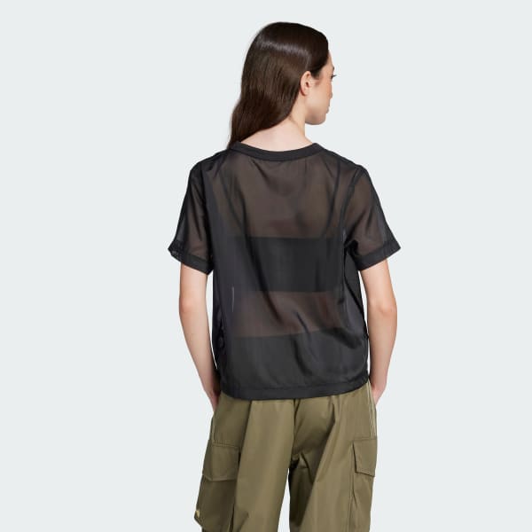 สีดำ เสื้อยืด Adicolor Sheer 3-Stripes