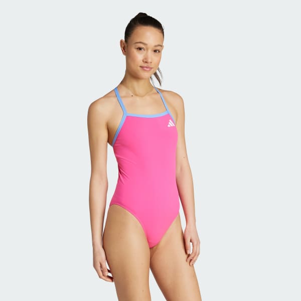 Rosado Traje de natación con tirantes finos y espalda en V