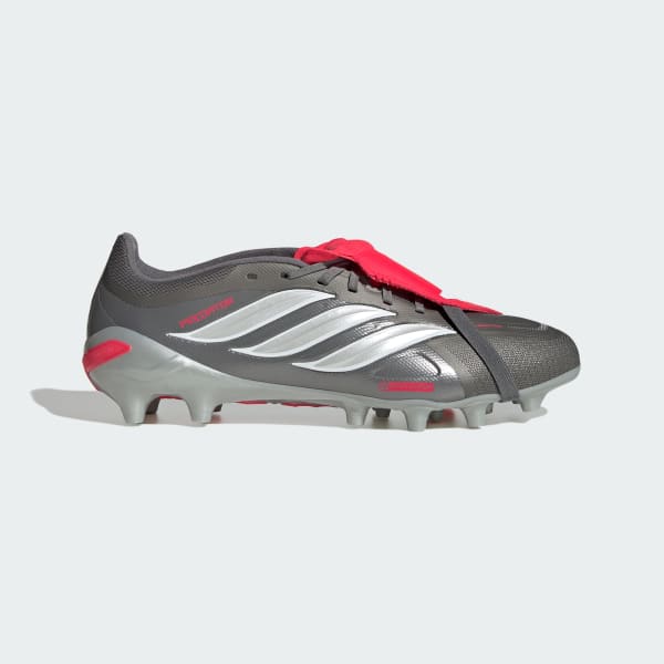 Grau Predator League Fußballschuhe mit umklappbarer Zunge für Kunstrasen.