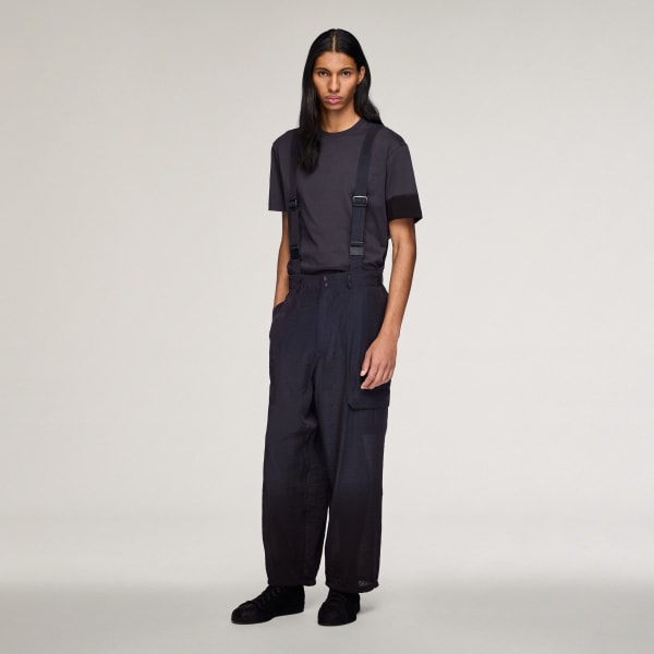 グレー Y-3 CRINKLE VISCOSE SUSPENDER PANTS