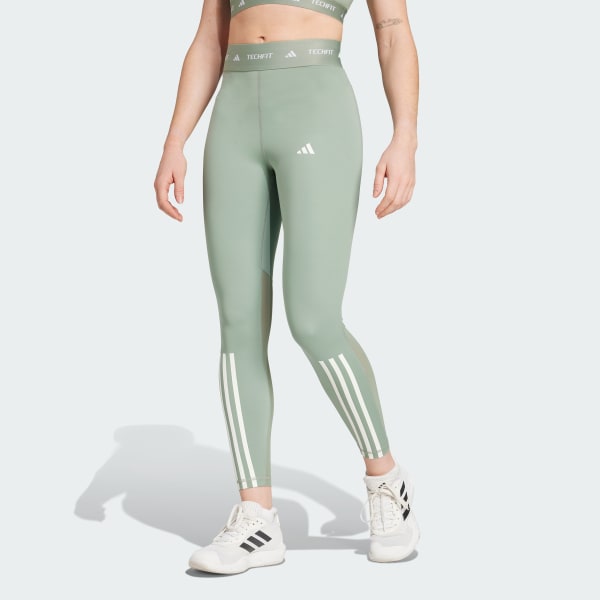 Green TECHFIT 3-Stripes 7/8 Leggings