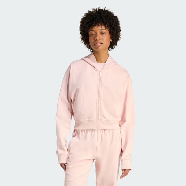 エッセンシャルズ 3D シリコン アップリケ プルオーバー フーディー adidas ESSENTIALS FRENCH TERRY CROPPED ZIP HOODIE - Pink | Free