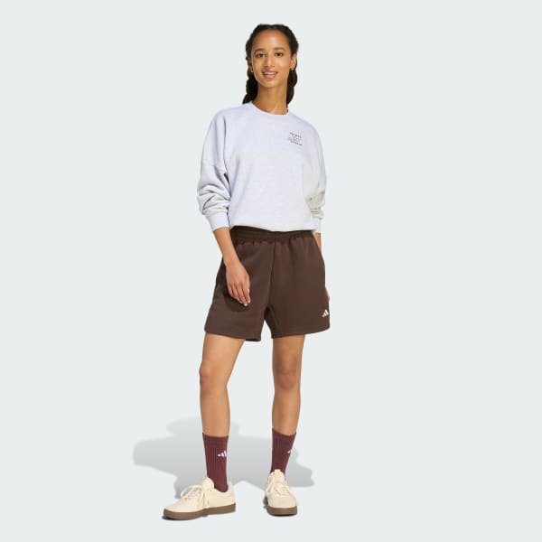 Brown 3 Stripes Studio Fleece Loose Shorts
