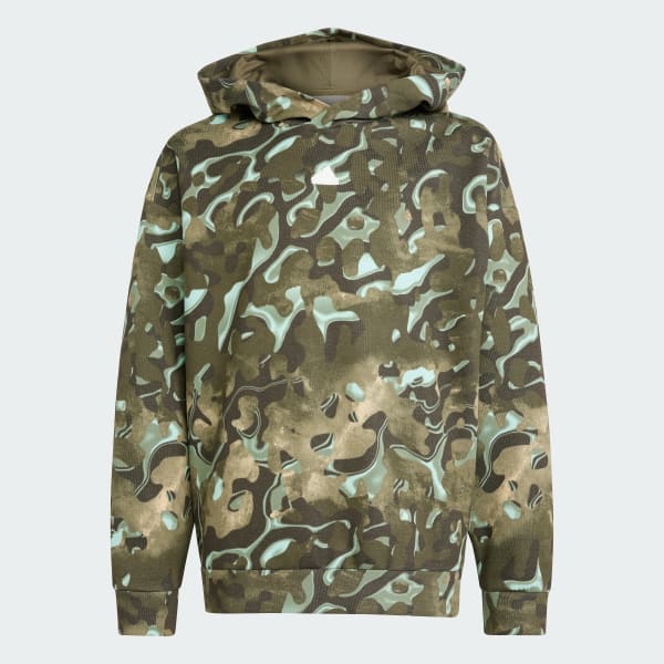 Turquoise Future Icons Allover Print Hooded Sweatshirt Kids