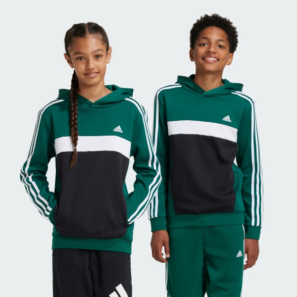 Gronn Tiberio 3-Stripes Colorblock Fleece Hettegenser, barn