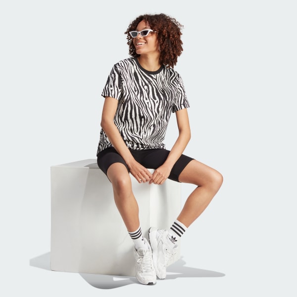 adidas Allover Zebra Animal White Lifestyle | | Essentials US - Women\'s Tee adidas Print