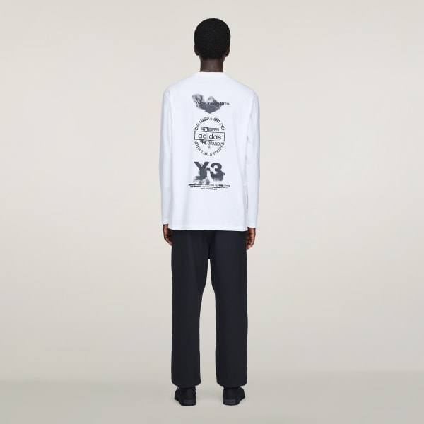 Weiss Y-3 Grafik langärmliges Shirt