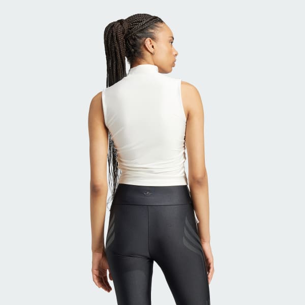 White Ruched 3-Stripes Crop Top