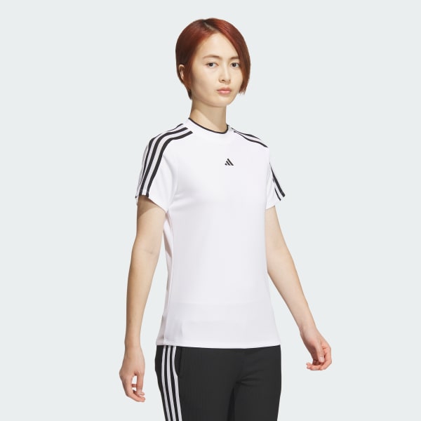 White AEROREADY 3-Stripes Short Sleeve Mock Neck Shirt