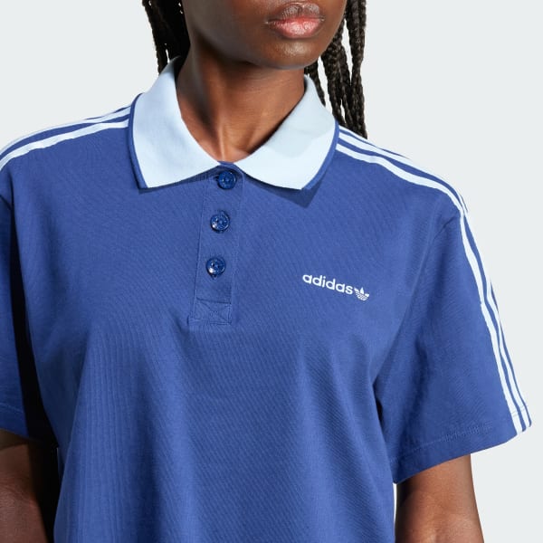 Blue Loose Crop Polo Shirt