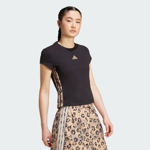 cerná Animal Print 3-Stripes T-Shirt