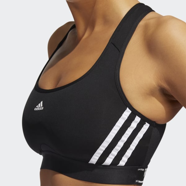 adidas Training 3 stripe medium support sports bra in blue - ShopStyle